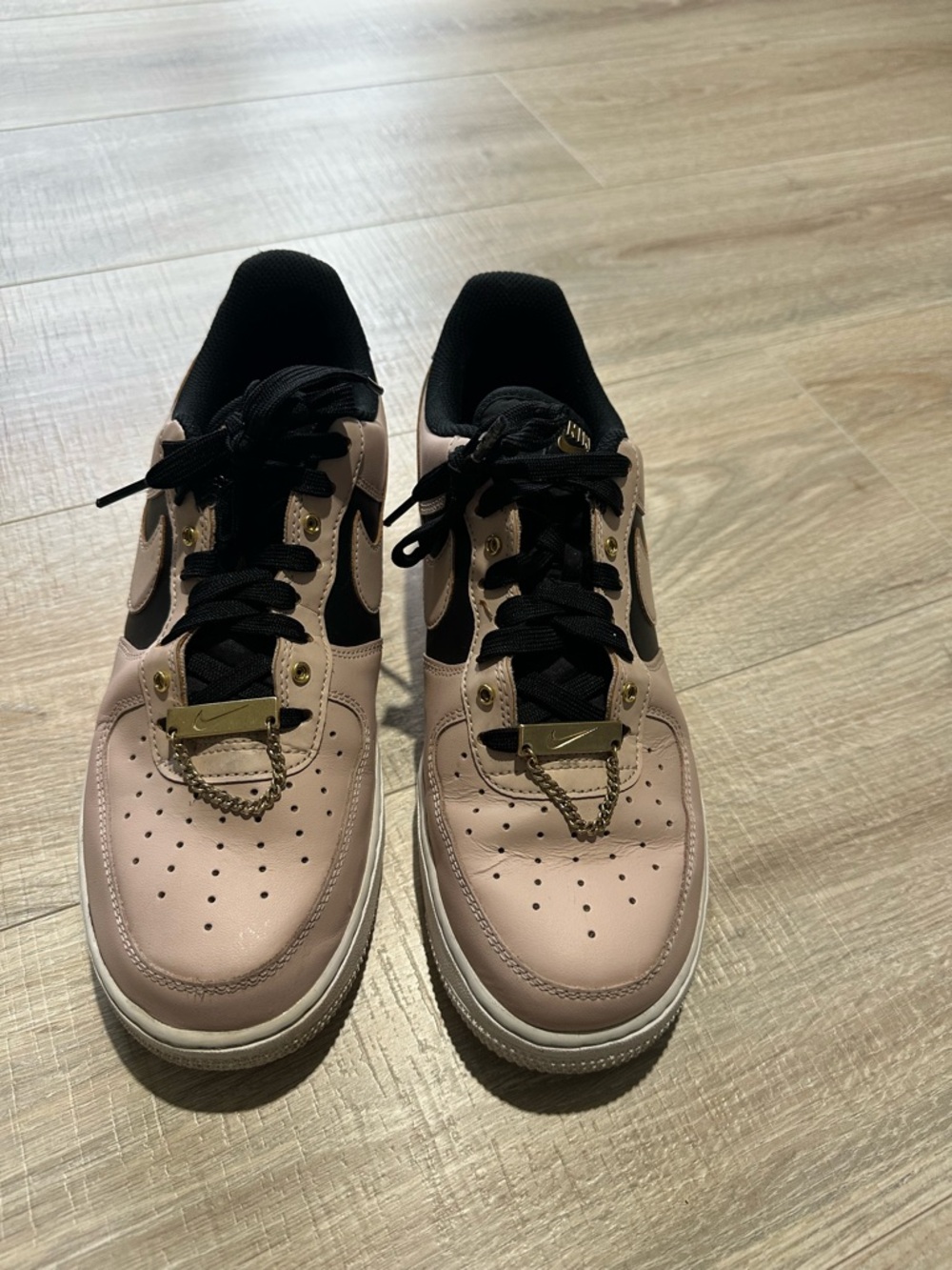 Nike Low-Top Air Force One Sneakers Pink and Black with Gold Accents